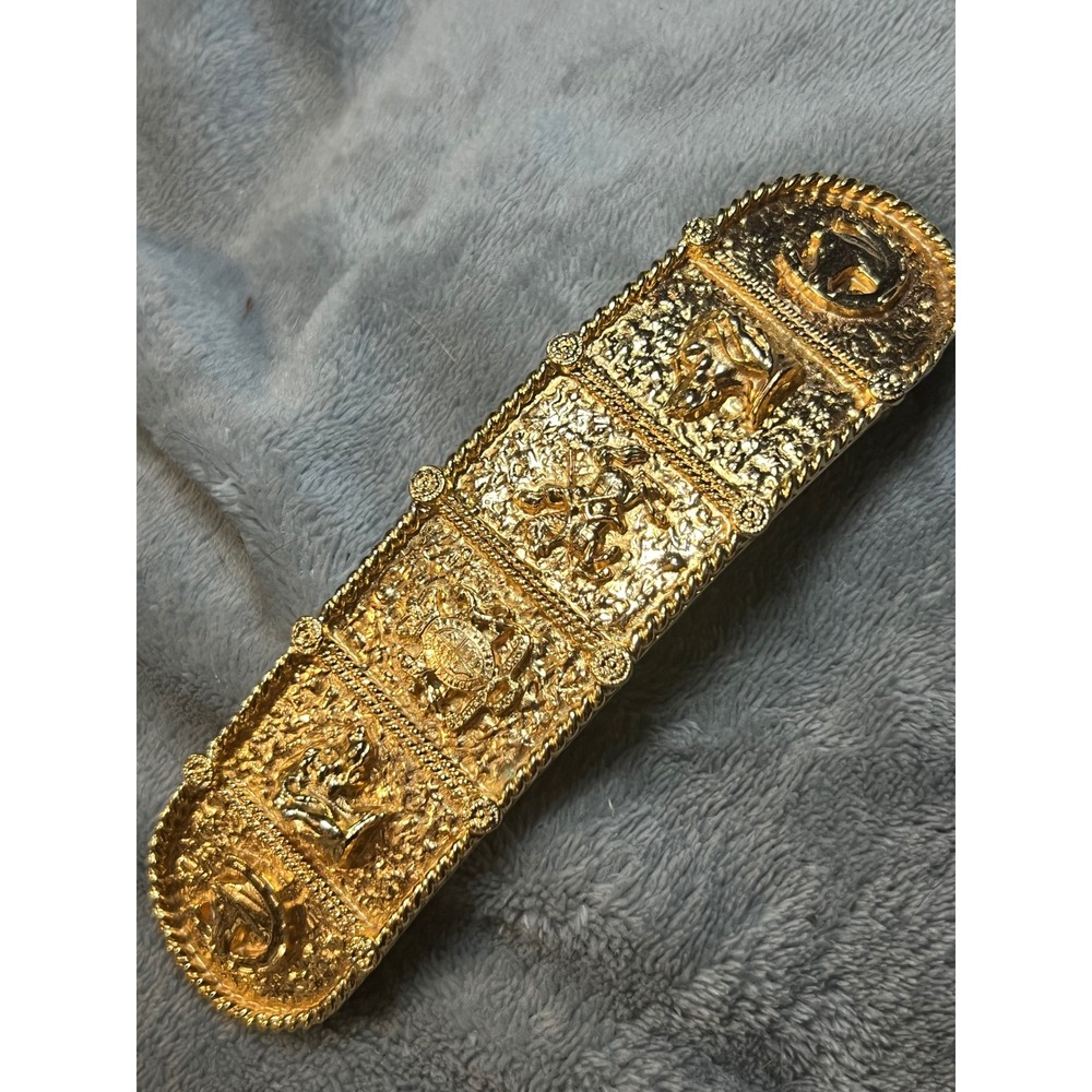 Vintage Accessocraft NYC Gold Tone Equestrian Horse Hunt Stretch Belt Clasp
